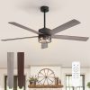 Farmhouse 65-Inch Ceiling Fan With Light And Remote, Matte Black Finish, 5 Reversible Blades(Dark Wood Grain & Light Wood Grain), 6-Speed Quiet DC Motor, Dual Downrods (7" & 15"), Glass Lampshade, 2  E26 Base LED Bulbs Required