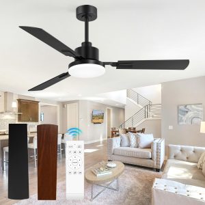 52 Inch LED Ceiling Fan With Light And Remote,3 Reversible Blades With 5in And 10in Downrod Included
