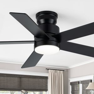 42-Inch Flush Mount Ceiling Fan With 5 Reversible Blades, 18W LED Light, Quiet 6-Speed DC Motor, Remote Control & 3 Color Temps (3000K/4500K/6000K)