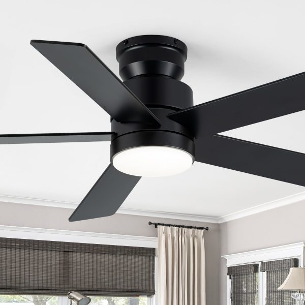 42-Inch Flush Mount Ceiling Fan With 5 Reversible Blades, 18W LED Light, Quiet 6-Speed DC Motor, Remote Control & 3 Color Temps (3000K/4500K/6000K)