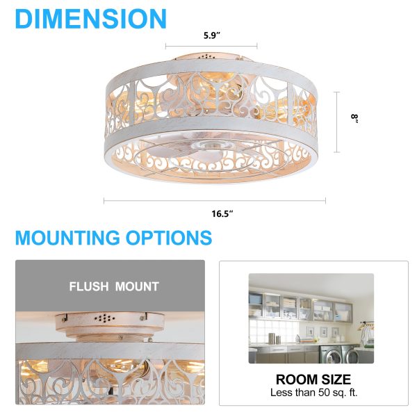 16.5-In Vintage Distressed White Low Profile Ceiling Fan With Light And Remote Control(7-Blade)