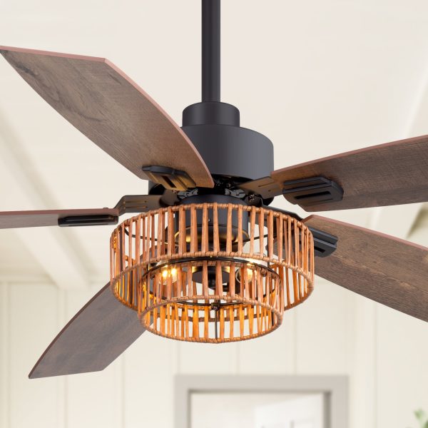 13_fe635893-359c-4670-ad8a-a0dc578c6245.jpg 52" Farmhouse Ceiling Fan With Light, 5 Dual-Finish Reversible Plywood Blades, Quiet Energy-Saving DC Motor, E12 Bulb Base, 6-Speed Remote Control With Timer, Forward/Reverse Rotation, And 6" Downrod Included