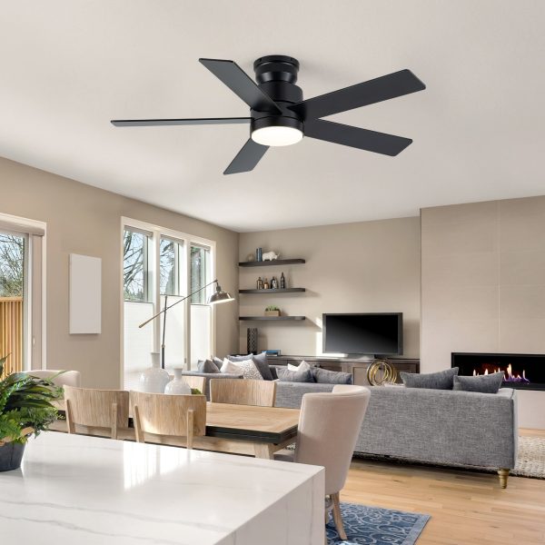 42-Inch Flush Mount Ceiling Fan With 5 Reversible Blades, 18W LED Light, Quiet 6-Speed DC Motor, Remote Control & 3 Color Temps (3000K/4500K/6000K)