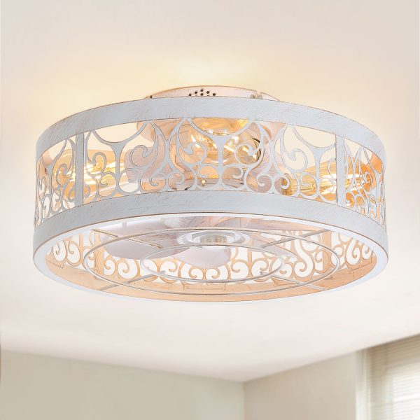 16.5-In Vintage Distressed White Low Profile Ceiling Fan With Light And Remote Control(7-Blade)