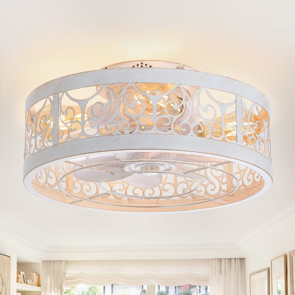 16.5-In Vintage Distressed White Low Profile Ceiling Fan With Light And Remote Control(7-Blade)