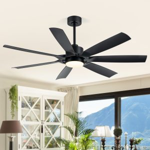 60-Inch Modern Matte Black 7-Blade Ceiling Fan With 18W LED Light, 6-Speed DC Motor,Remote,3 Color Temps And Dual Downrods (6" & 12")