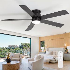 42"/52" Ceiling Fan With Light, Matte Black Finish, 5 Black Blades, Acrylic 18W LED (3 Color Temps With Memory), Quiet DC Motor, 6 Speeds, Forward/Reverse Airflow, Timer, Full Remote Control Included