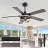 1_7e69f237-886e-417d-9519-2ced514bb4a9.jpg 52" Industrial Ceiling Fan with Light, Matte Black Finish, Iron Cage Fixture, 5 Reversible Blades, Three E12 Bulb Base (Bulbs Not Included), Quiet DC Motor, 6 Speeds with Timer, Remote Control, 5" and 10" Downrods Included, Forward/Reverse Airflow