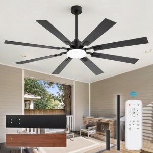 72-In 8-Blade Integrated Ceiling Fan With LED Light And Remote,6" And 20" Downrod Included