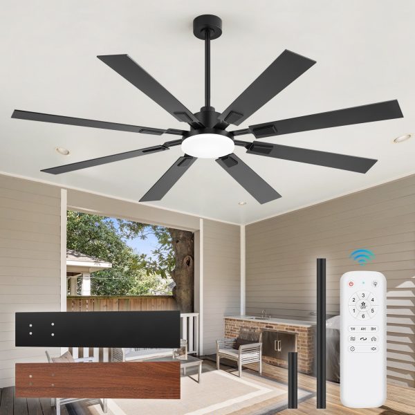 72-In 8-Blade Integrated Ceiling Fan With LED Light And Remote,6" And 20" Downrod Included