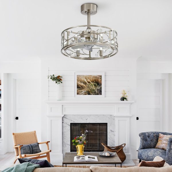 20-Inch Caged Crystal Ceiling Fan With Remote Control And Light Kit,5" And 10" Downrod Included