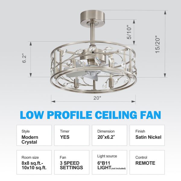 20-Inch Caged Crystal Ceiling Fan With Remote Control And Light Kit,5" And 10" Downrod Included