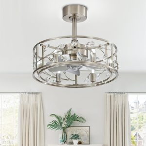 20-Inch Caged Crystal Ceiling Fan With Remote Control And Light Kit,5" And 10" Downrod Included