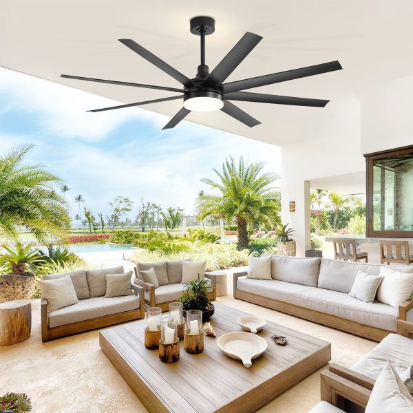 65-Inch 8-Blade Industrial LED Ceiling Fan With Remote Control And Light Kit,7" And 12"Downrod Included