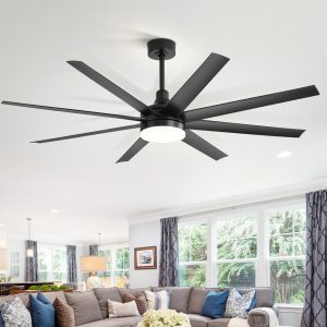 65-Inch 8-Blade Industrial LED Ceiling Fan With Remote Control And Light Kit,7" And 12"Downrod Included