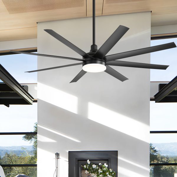 65-Inch 8-Blade Industrial LED Ceiling Fan With Remote Control And Light Kit,7" And 12"Downrod Included
