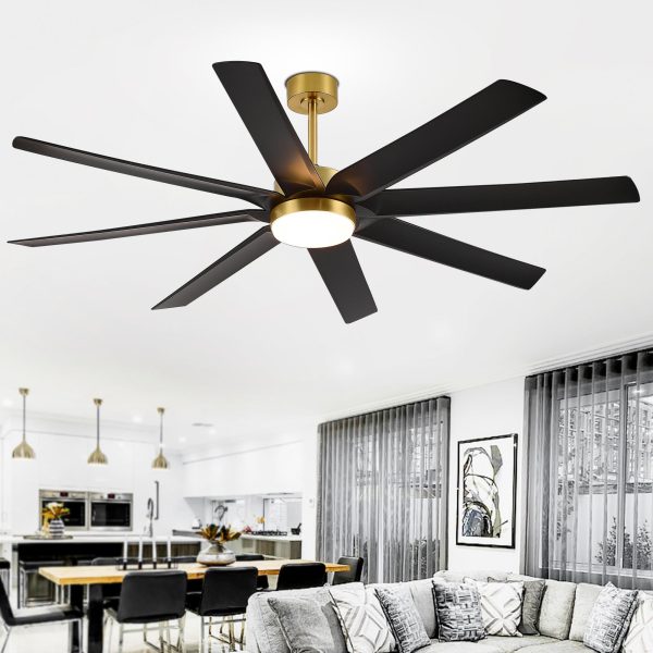 23044-GB1_14.jpg Gold & Black Ceiling Fans With LED Lights, 70 Inch 8-Blade Ceiling Fan Remote Control, Industrial Ceiling Fan With Reversible DC Motor, Downrod Mount LED Ceiling Light For Bedroom