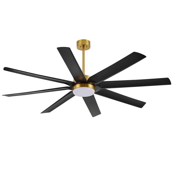 23044-GB1_6.jpg Gold & Black Ceiling Fans With LED Lights, 70 Inch 8-Blade Ceiling Fan Remote Control, Industrial Ceiling Fan With Reversible DC Motor, Downrod Mount LED Ceiling Light For Bedroom