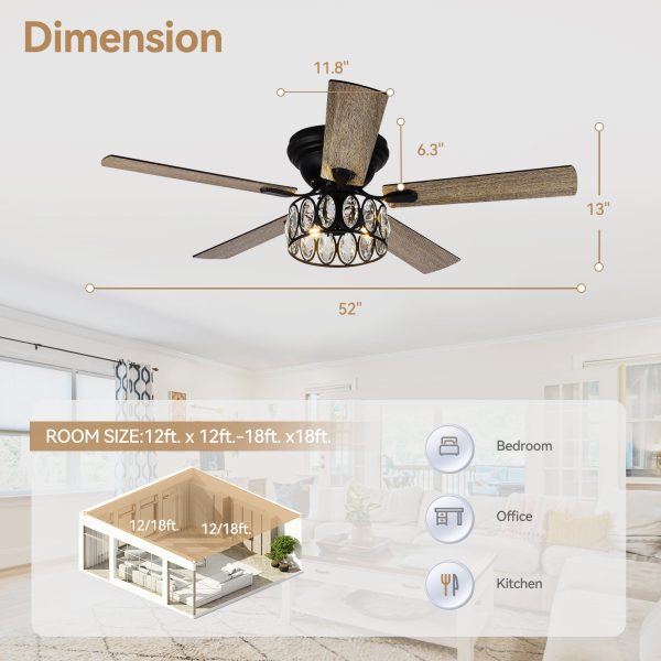 24001-ORB-6.jpg 52-Inch 5-Blade Flush Crystal Ceiling Fan With Light Kit And Remote Control Included