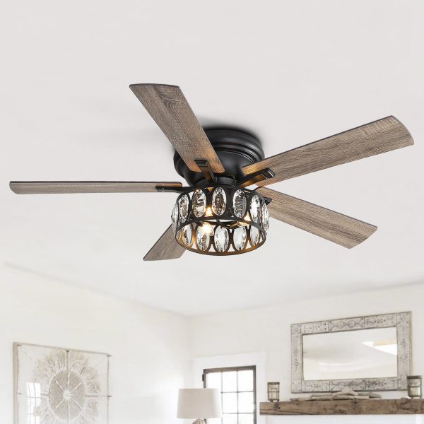 24001-ORB_2.jpg 52-Inch 5-Blade Flush Crystal Ceiling Fan With Light Kit And Remote Control Included