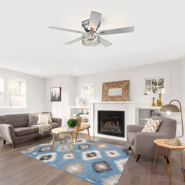 52-In 5-Blade Flush Crystal Ceiling Fan With Light Kit And Remote Control Included