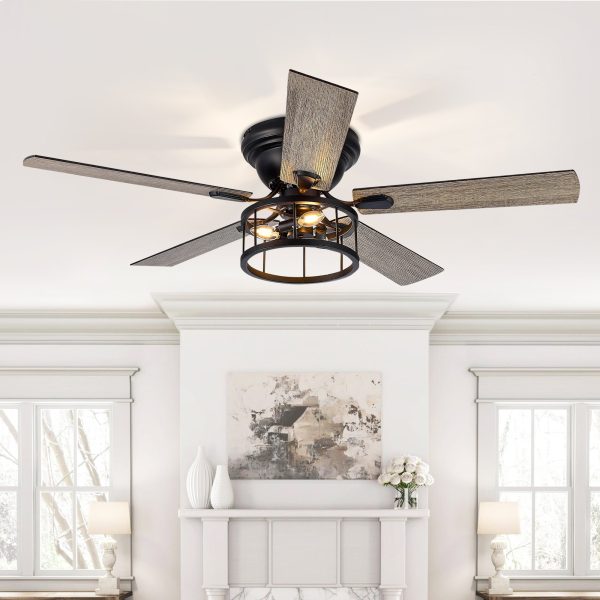52 Inch 5-Blade Flush Ceiling Fan With Light Kit And Remote Control Included