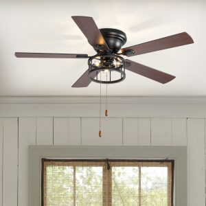 52-Inch Indoor Black Ceiling Fan With Light Kit And Pull Chain Included