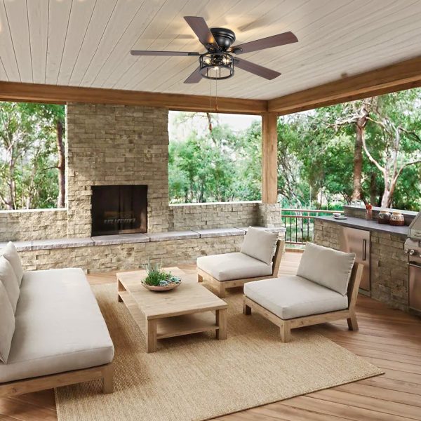 52-Inch Indoor Black Ceiling Fan With Light Kit And Pull Chain Included