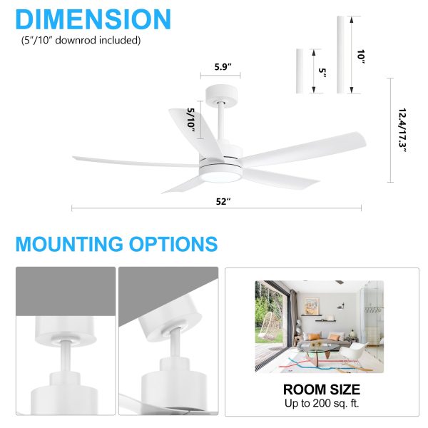 24028-AW-23.jpg 52-Inch 5-Blade LED Ceiling Fan With Light And Remote,5" And 10" Downrods Included