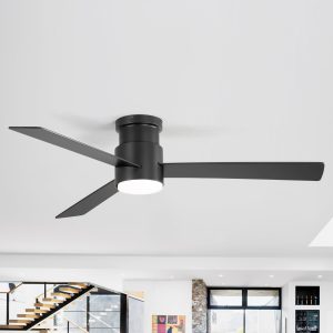 52in Flush Mount Ceiling Fan With LED Light And Remote(3-Blade