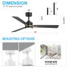 52" Ceiling Fans With Lights, Black Modern Ceiling Fan With Remote, Farmhouse Indoor Ceiling Fan,Quiet & Strong Motor, Bright LED Light For Bedroom,6 Speeds Silent Reversible DC Motor