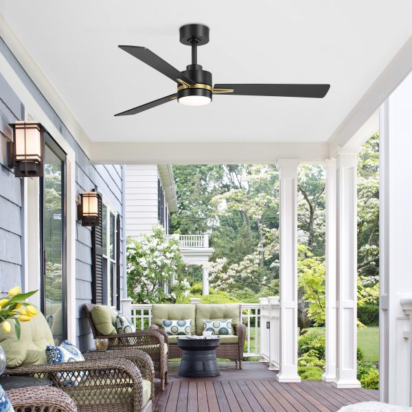 52" Ceiling Fans With Lights, Black Modern Ceiling Fan With Remote, Farmhouse Indoor Ceiling Fan,Quiet & Strong Motor, Bright LED Light For Bedroom,6 Speeds Silent Reversible DC Motor