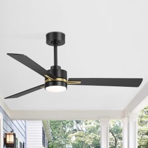 52" Ceiling Fans With Lights, Black Modern Ceiling Fan With Remote, Farmhouse Indoor Ceiling Fan,Quiet & Strong Motor, Bright LED Light For Bedroom,6 Speeds Silent Reversible DC Motor