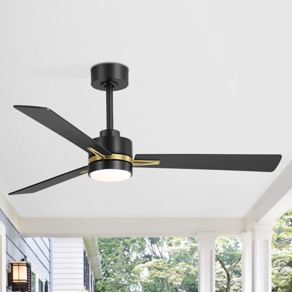 52" Ceiling Fans With Lights, Black Modern Ceiling Fan With Remote, Farmhouse Indoor Ceiling Fan,Quiet & Strong Motor, Bright LED Light For Bedroom,6 Speeds Silent Reversible DC Motor