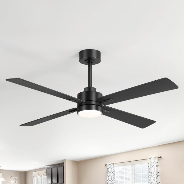 52 Inch 4-Blade Ceiling Fans With Lights, Quiet Reversible DC Motor, 6-Speed, Timer, Industrial Black Ceiling Fan Remote Control, Led Fandelier Ceiling Fan For Bedroom Living Room