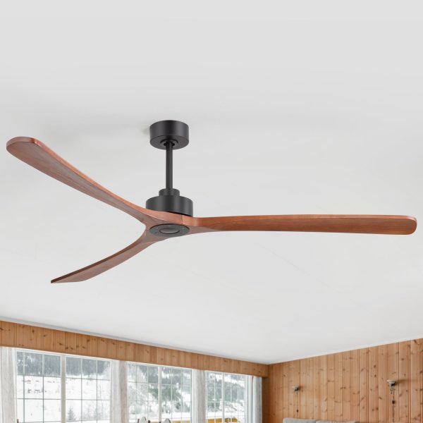 72-In Ceiling Fan With 3 Solid Wood Blades And Remote Without Light,6" And 12" Downrods Included