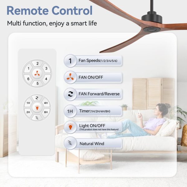 72-In Ceiling Fan With 3 Solid Wood Blades And Remote Without Light,6" And 12" Downrods Included