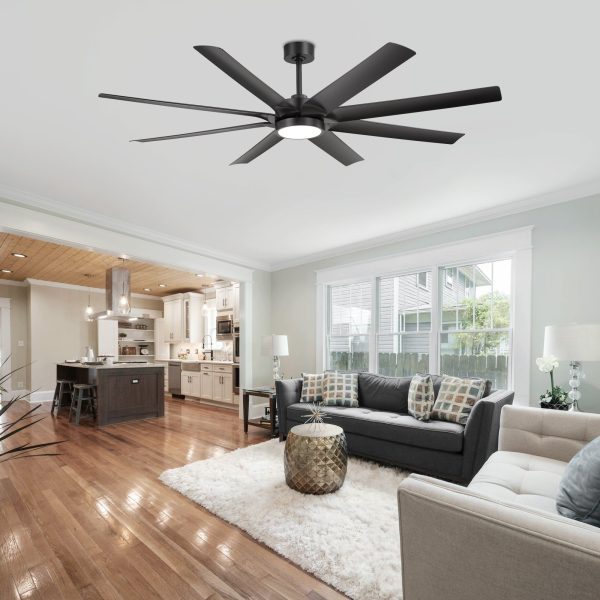 72-In 8-Blade Integrated LED Ceiling Fan With Light And Remot,6 And 12 Downrods Included