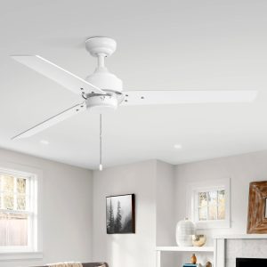 52 Inch 3-Blade Black/White 3-Speed Ceiling Fan With Pull Chain Without Light