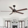 Farmhouse 65-Inch Ceiling Fan With Light And Remote, Matte Black Finish, 5 Reversible Blades(Dark Wood Grain & Light Wood Grain), 6-Speed Quiet DC Motor, Dual Downrods (7" & 15"), Glass Lampshade, 2  E26 Base LED Bulbs Required