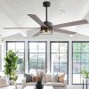 Farmhouse 65-Inch Ceiling Fan With Light And Remote, Matte Black Finish, 5 Reversible Blades(Dark Wood Grain & Light Wood Grain), 6-Speed Quiet DC Motor, Dual Downrods (7" & 15"), Glass Lampshade, 2  E26 Base LED Bulbs Required