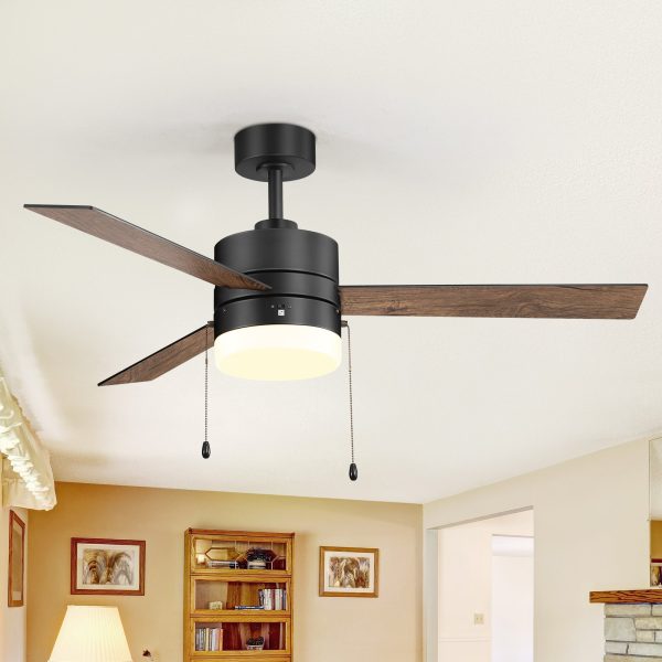 52-Inch 3 Reversible Blades Ceiling Fan With LED Light,Pull Chain And 6" Downrod Included