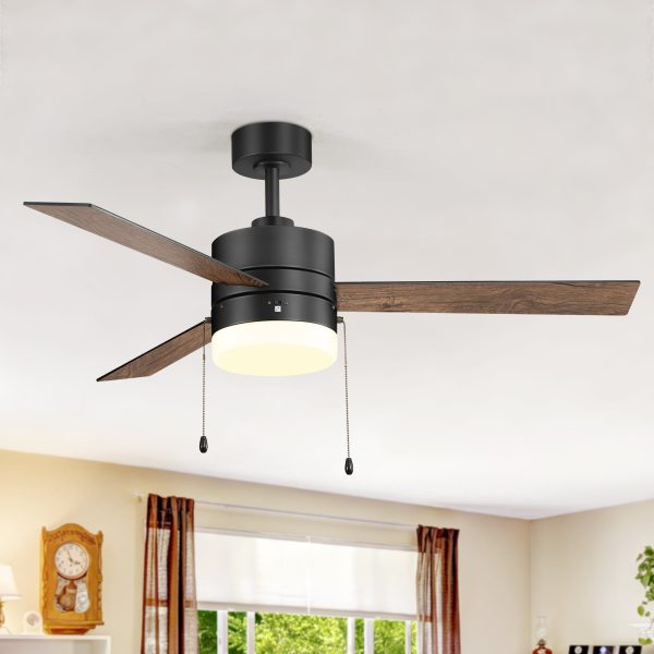 52-Inch 3 Reversible Blades Ceiling Fan With LED Light,Pull Chain And 6" Downrod Included