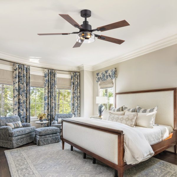 52-Inch 5-Blade Traditional Ceiling Fan With Light Remote,6in Downrod Included