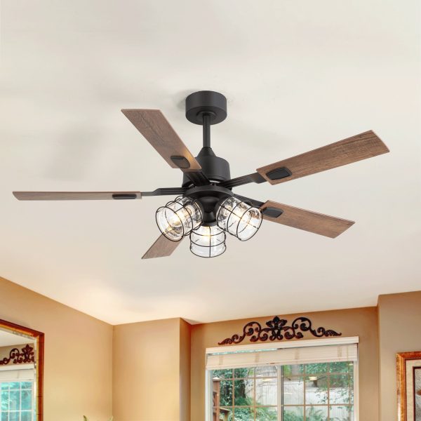 52-Inch Industrial Reversible 5-Blades Glass Shade Ceiling Fan With Remote And Light Kit