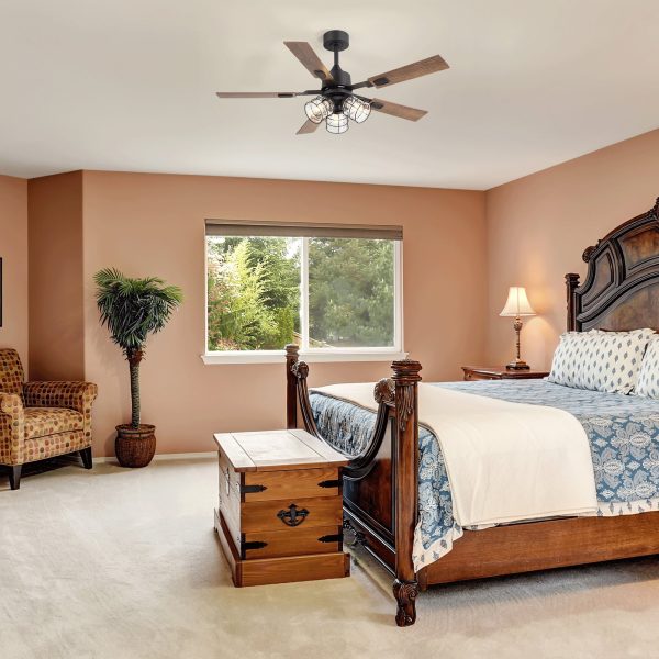 52-Inch Industrial Reversible 5-Blades Glass Shade Ceiling Fan With Remote And Light Kit