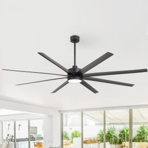 Large 84-In Modern Industrial 8-Blade Large Ceiling Fan With LED Light And Remote,6,12 And 24 Downrod Included