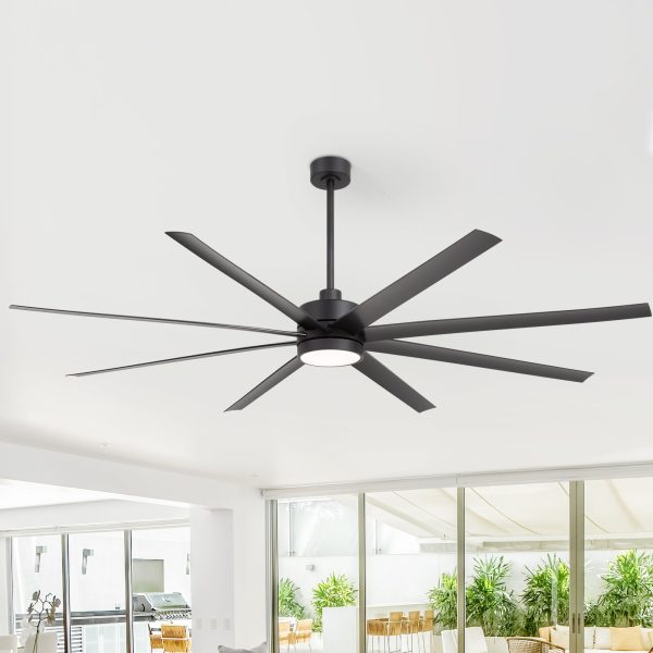 Large 84-In Modern Industrial 8-Blade Large Ceiling Fan With LED Light And Remote,6,12 And 24 Downrod Included