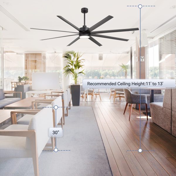 Large 84-In Modern Industrial 8-Blade Large Ceiling Fan With LED Light And Remote,6,12 And 24 Downrod Included