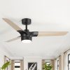 52-Inch Matte Black Ceiling Fan With Light, 3 Wood Grain Blades, 22W LED Light, 6-Speed Quiet DC Motor, Remote Control, 3 Color Temps & 6" Downrod Included